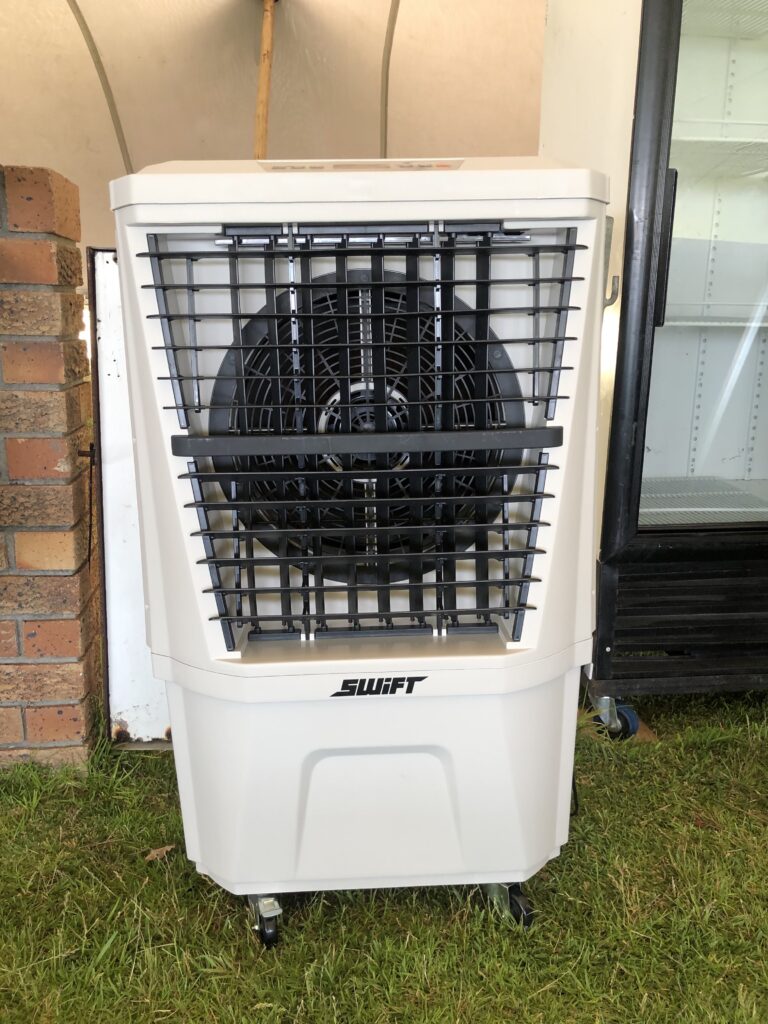 Outdoor air coolers under stretch tent at Kenilworth Racecourse