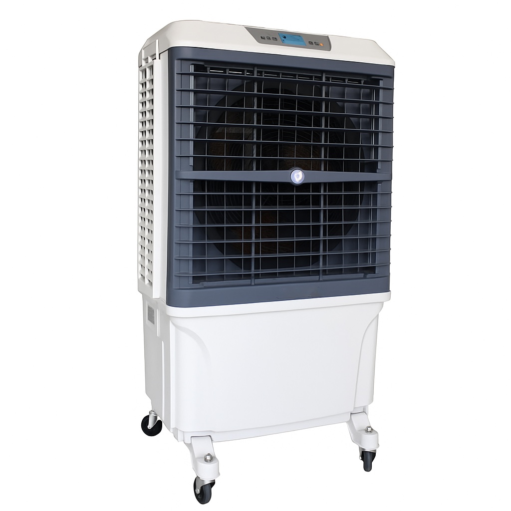 Evaporative large air cooler for hire - Cape Town - Side View