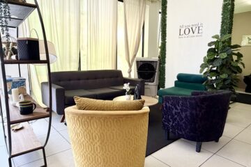 Indoor spa waiting area with a medium-size air cooler – Natural Body Therapy, Plumstead, Cape Town.