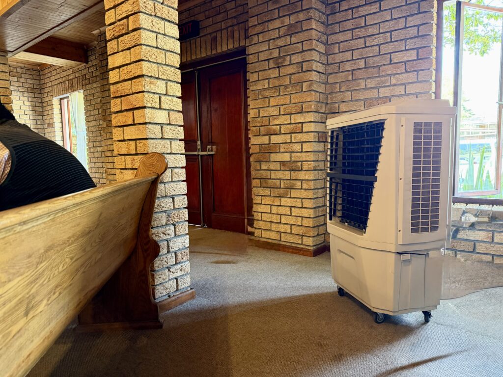 Discreet indoor cooling solution for church funeral service