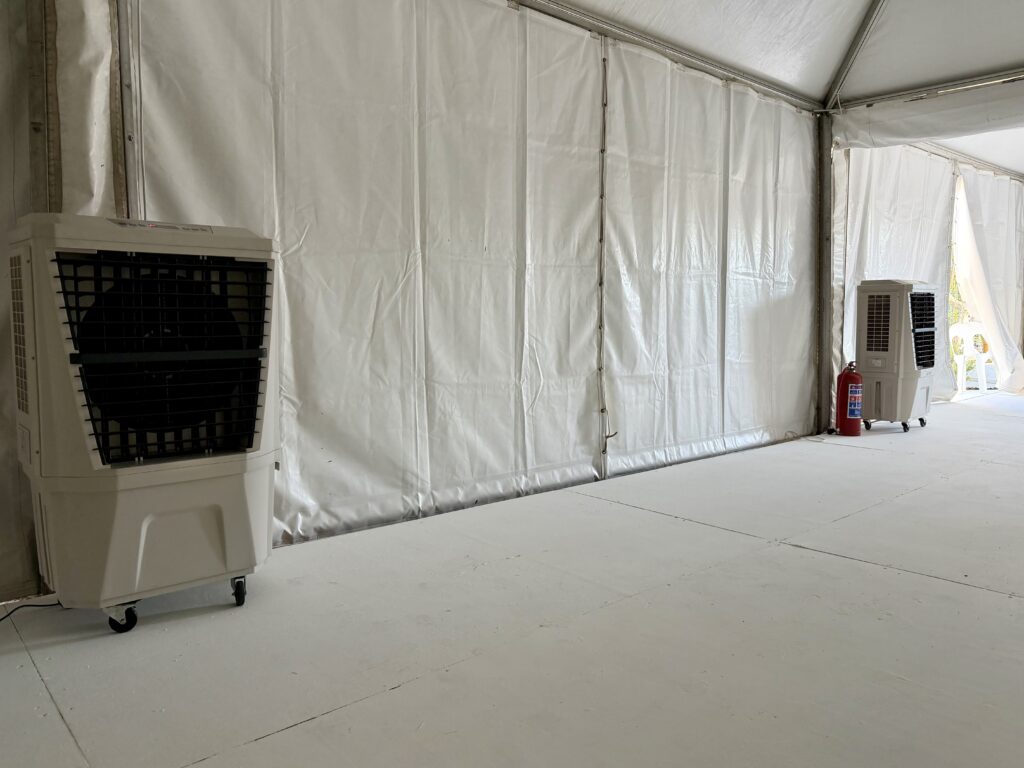 Indoor tent cooling for engagement party by Chill Out Air Cooler Rentals