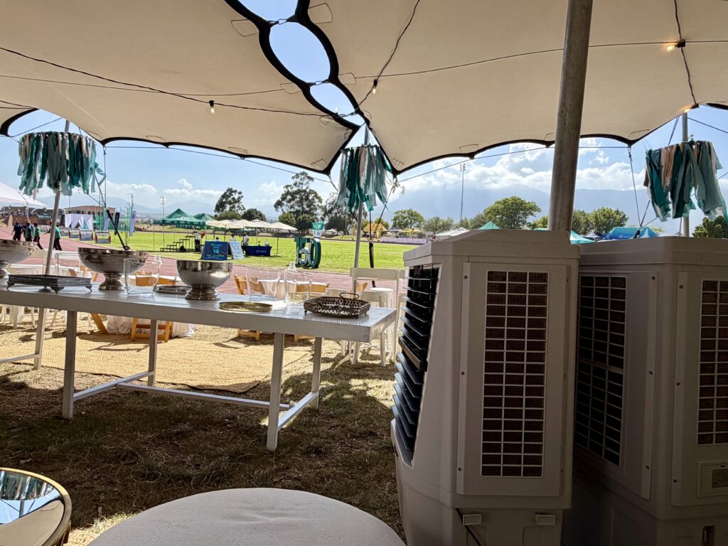 VIP tent cooling setup at Dal Josafat Stadium Paarl
