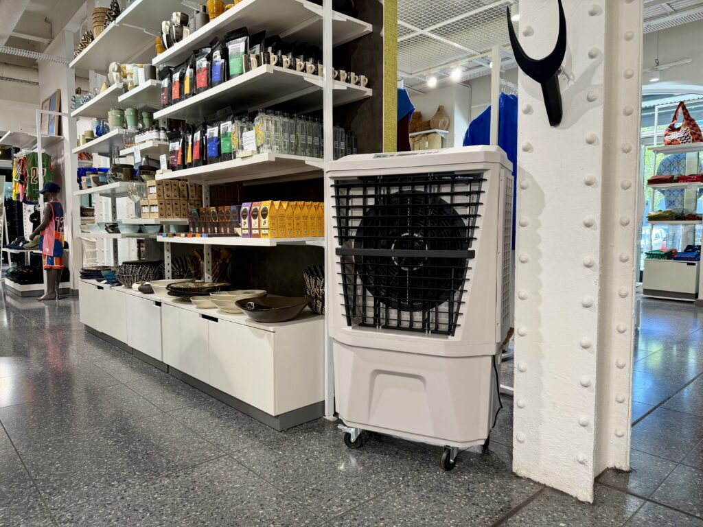 Air cooler installed inside retail store during AC breakdown Cape Town